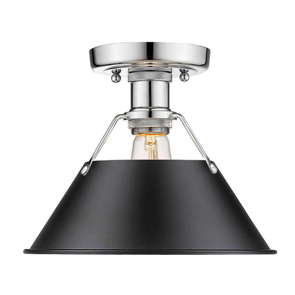 Golden Lighting 3306-FM CH-BLK Orwell CH Flush Mount in Chrome with Black Shade